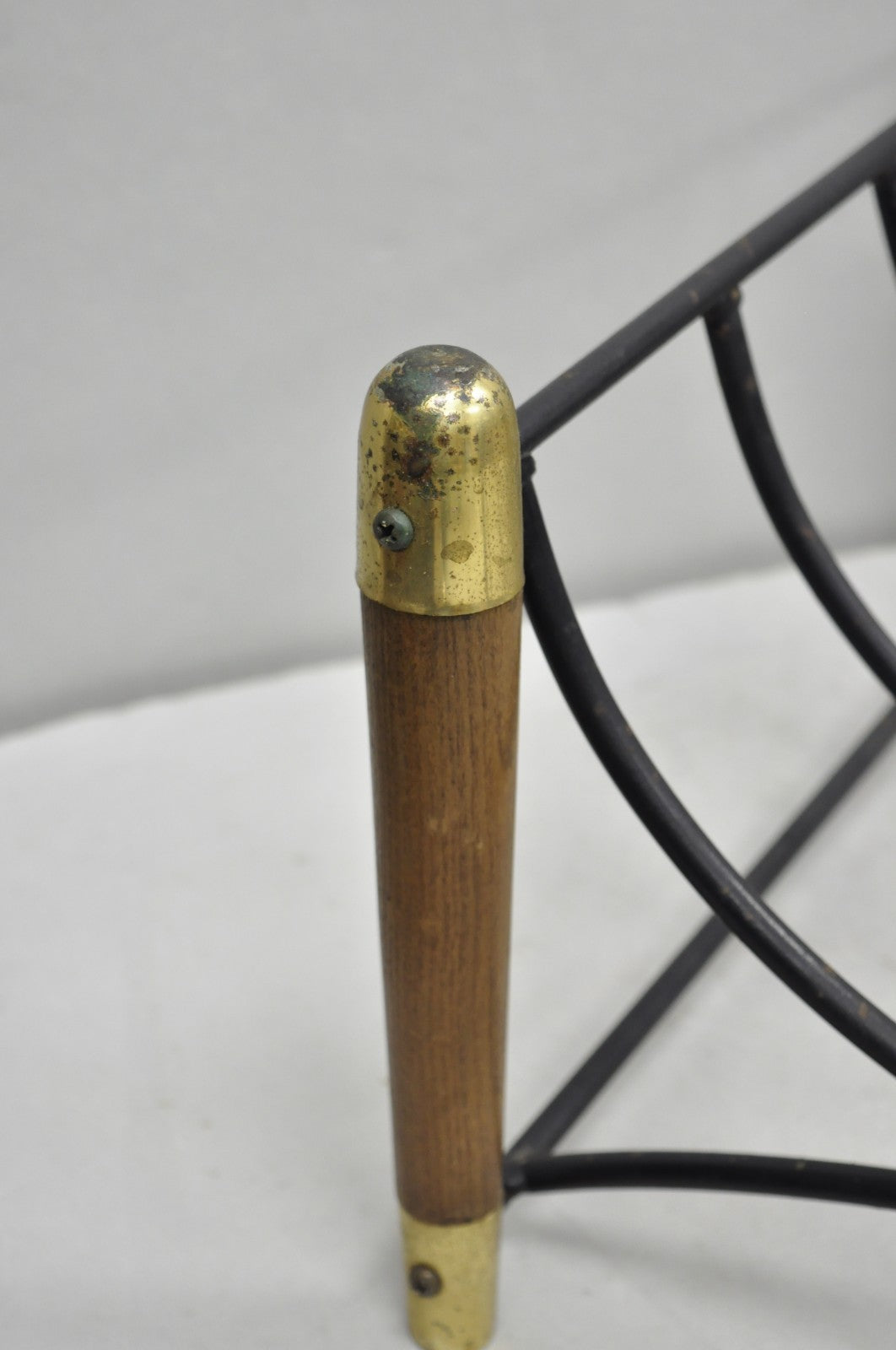 Mid Century Modern Wood & Wrought Iron Magazine Rack Fireplace Log Holder