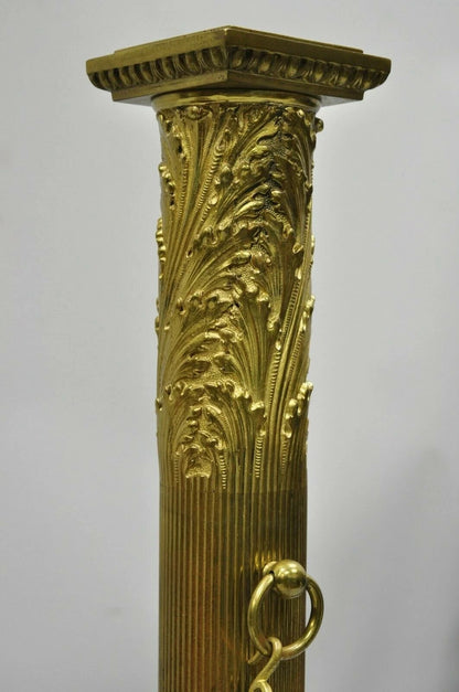 19th C. French Empire Bronze Large 32" Paw Foot Column Fireplace Andirons - Pair