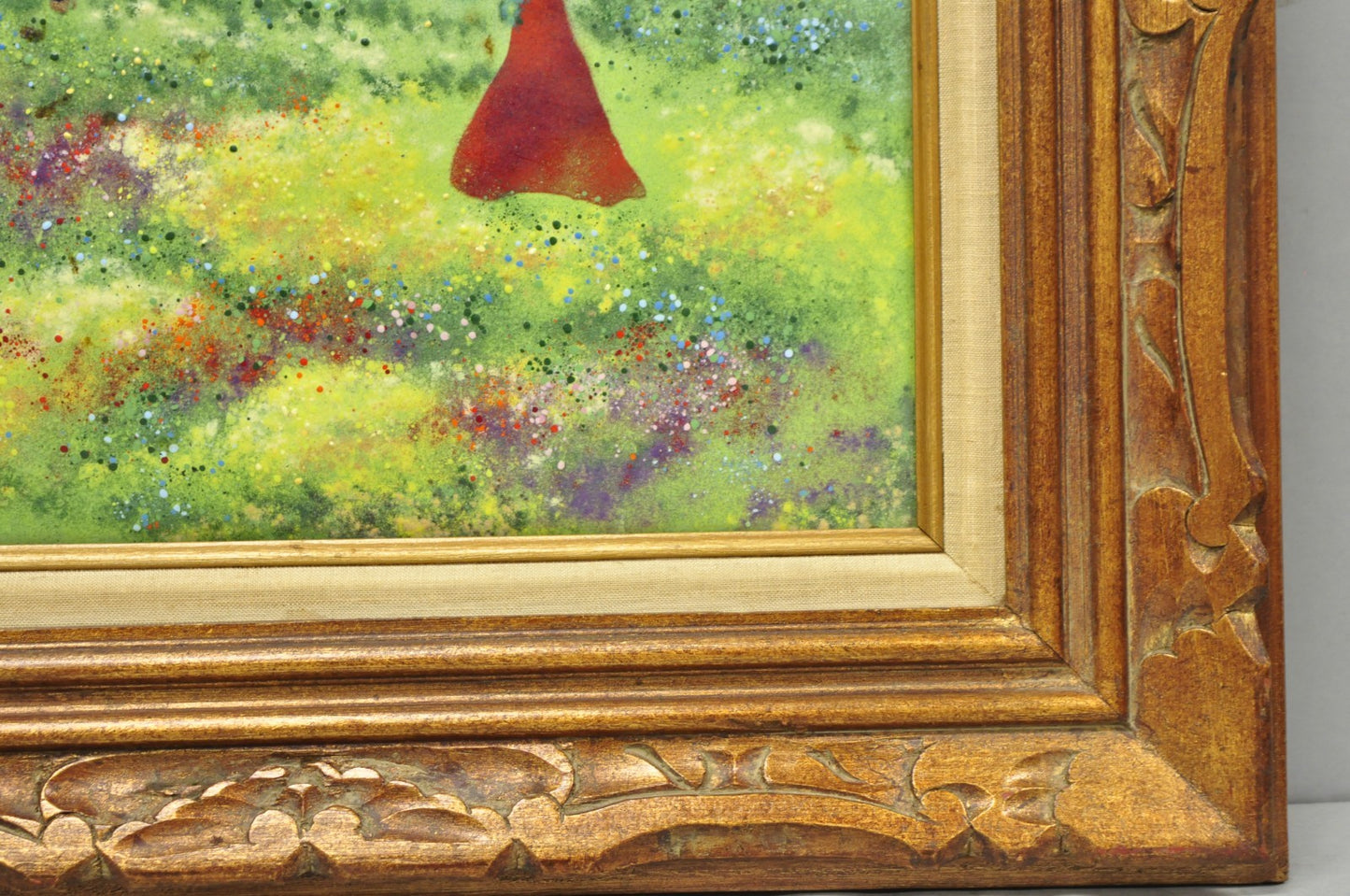 Vintage Louis Cardin Enamel on Copper Painting Framed "Woman with Boys & Kite"