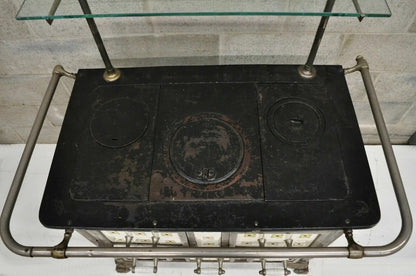 European French or Belgium Cast Iron Art Nouveau Tile Wood Coal Burning Stove