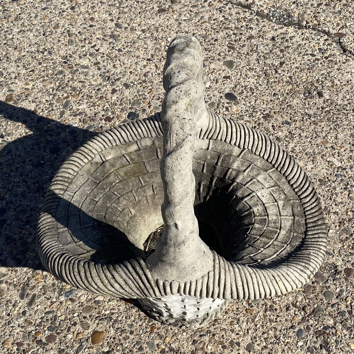 Vintage Cast Concrete Stone Large Garden Planter Woven Basket with Handle