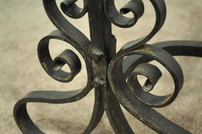 Antique Arts & Crafts Art Nouveau Black Wrought Iron Scrolling Andirons - a Pair
