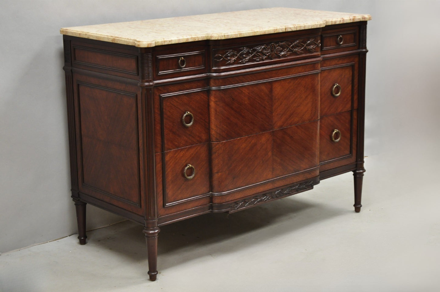 Antique French Louis XVI Maison Jansen Style Mahogany Marble Top Dresser Commode