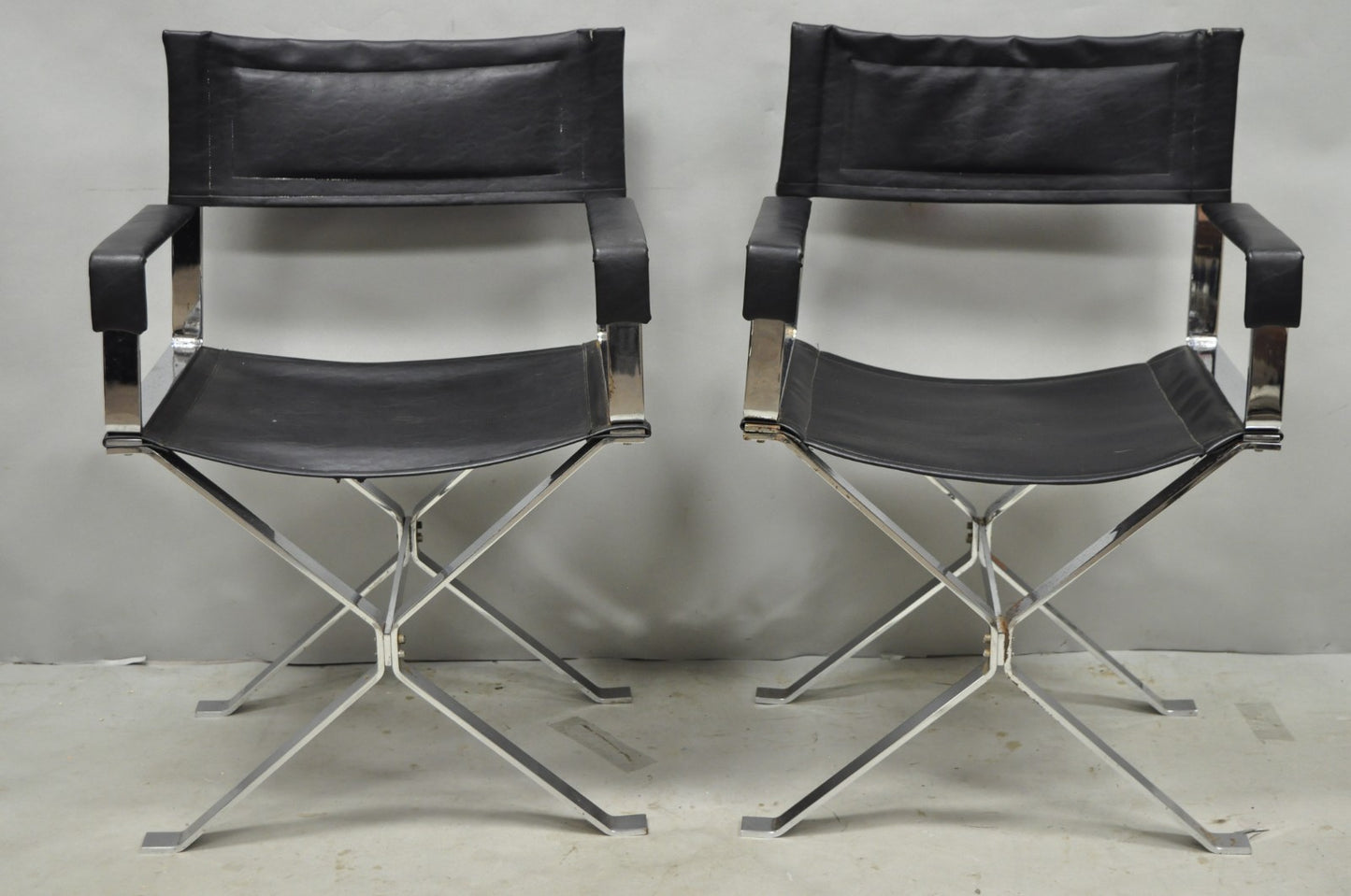 Vintage Alessandro Albrizzi Italy Mid Century Modern Chrome Director Chair Pair