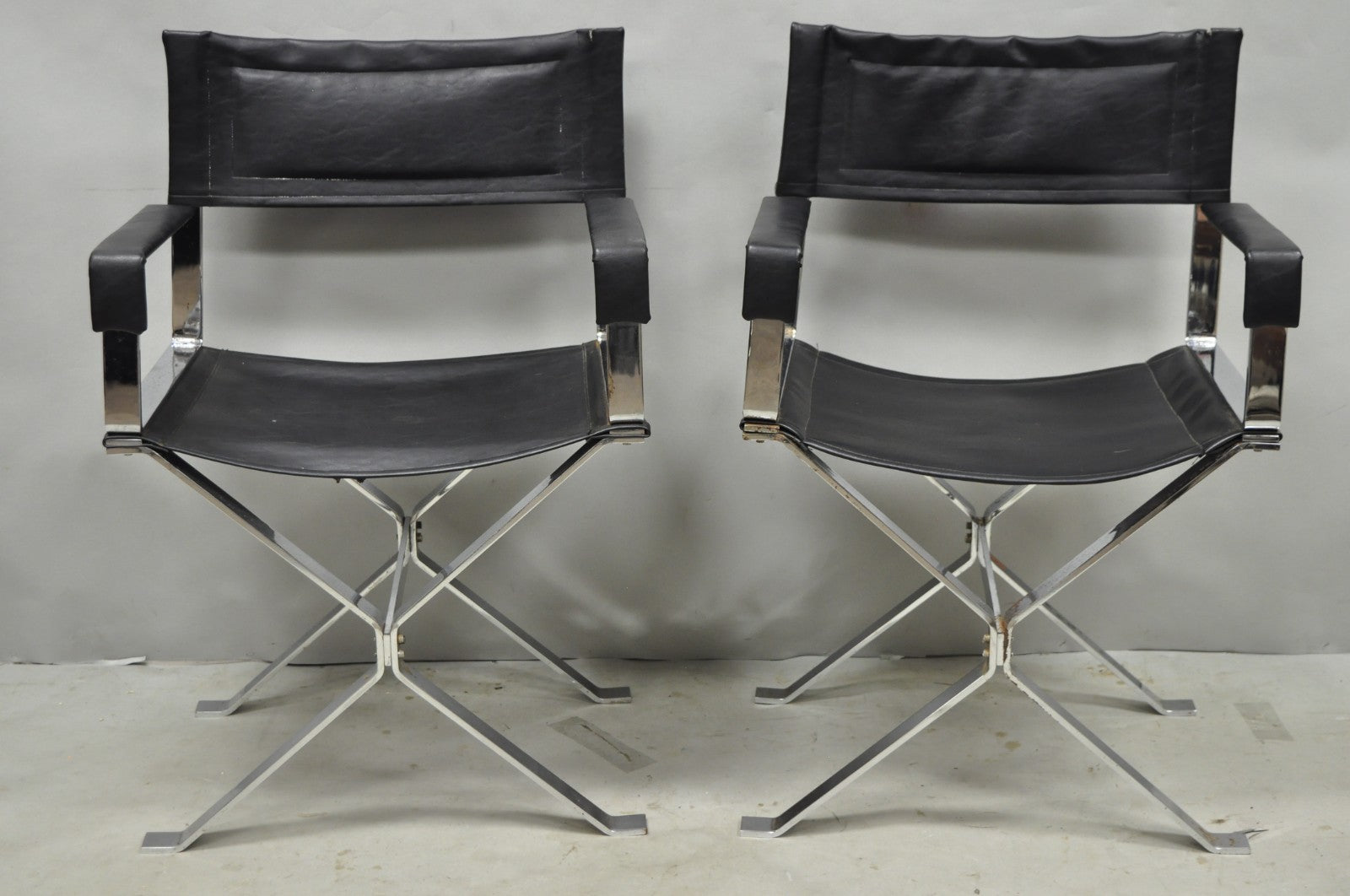Vintage Alessandro Albrizzi Italy Mid Century Modern Chrome Director Chair Pair