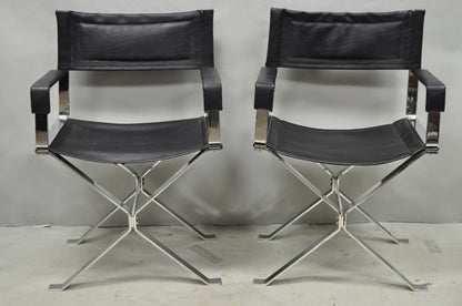Vintage Alessandro Albrizzi Italy Mid Century Modern Chrome Director Chair Pair