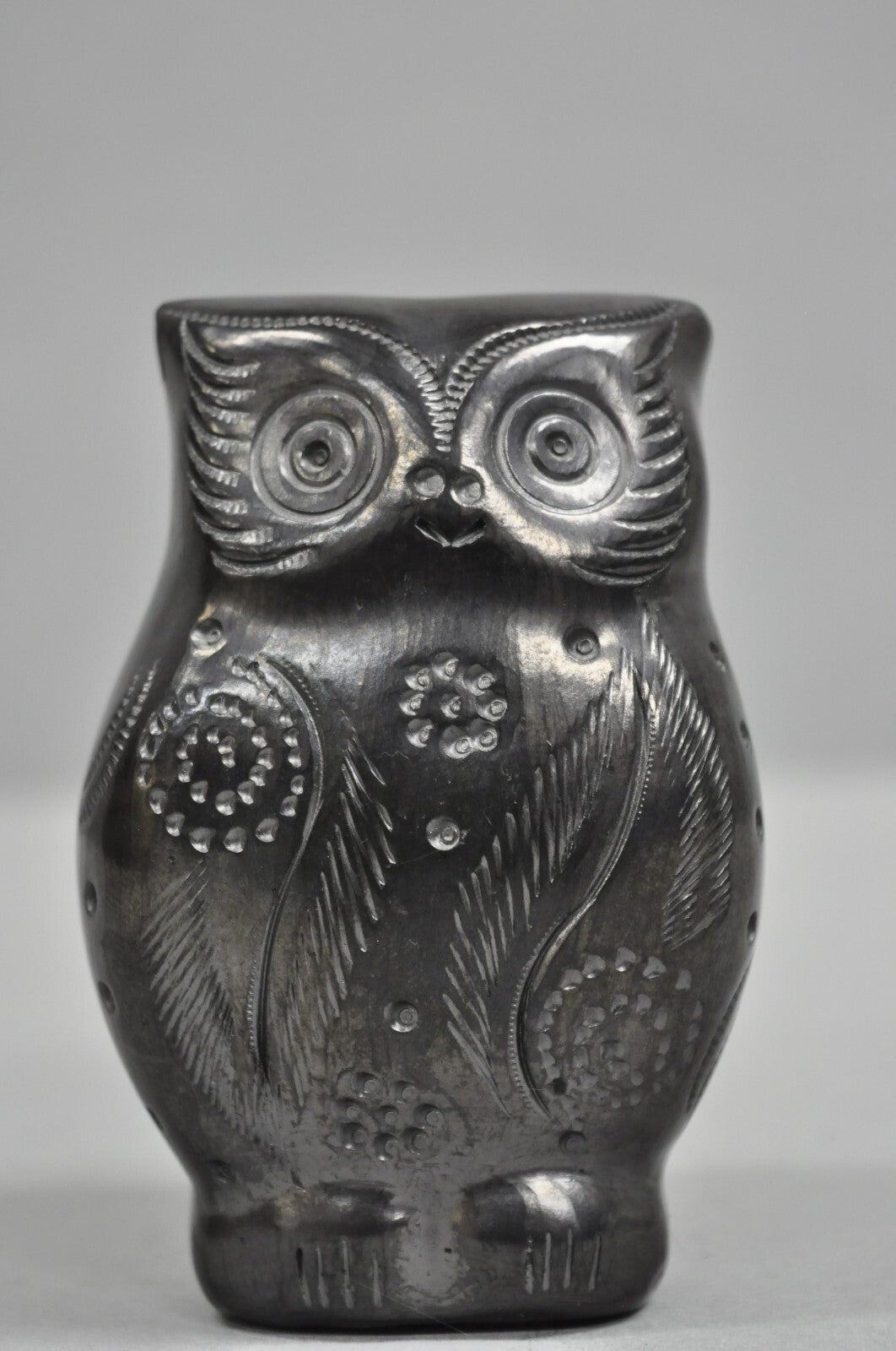 Dona Rosa Barro Negro Black Pottery 4" Carved Owl Figurine Mid Century Modern