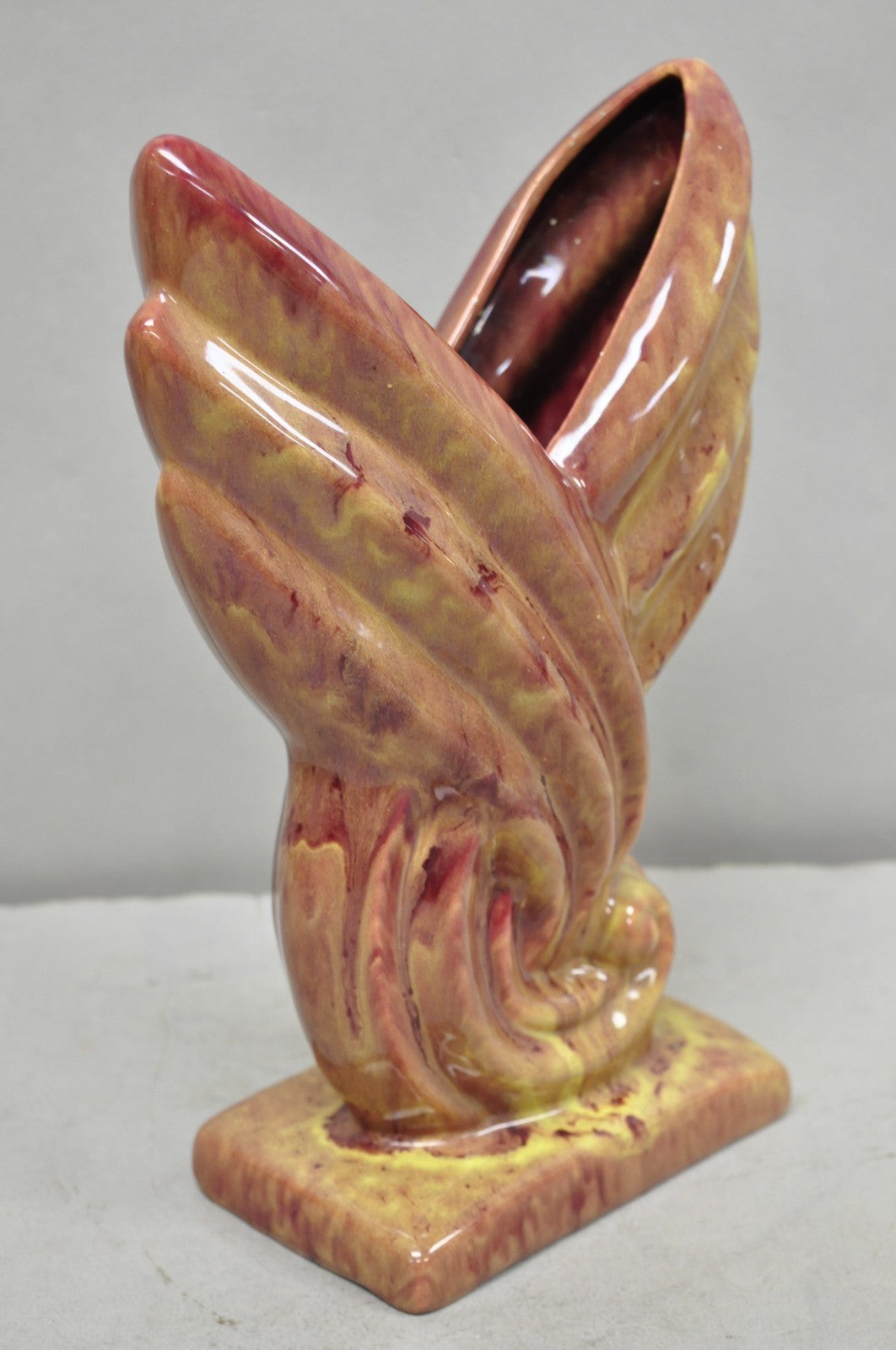 Mid Century Modern Gonder Ceramic Pottery 810 Red Flambe Flame Sculptural Vase