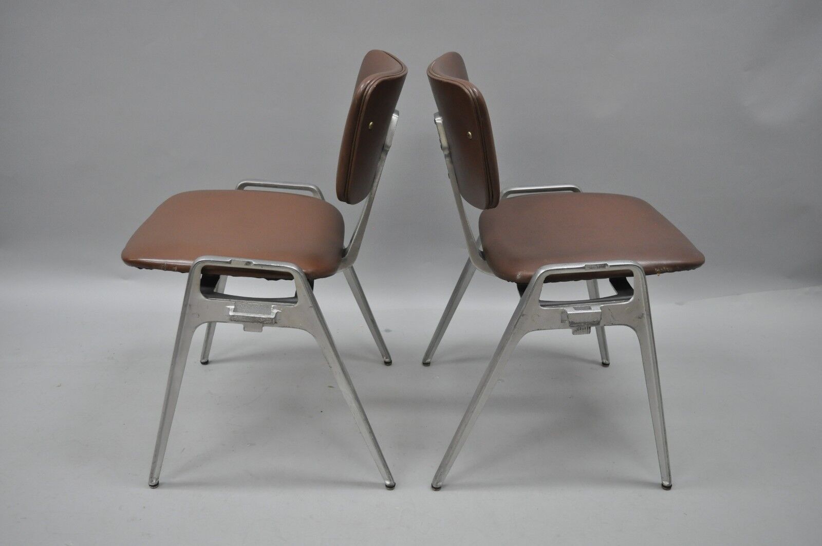 Mid Century Modern Cast Aluminum Stacking Side Chairs by Crucible (D) - a Pair