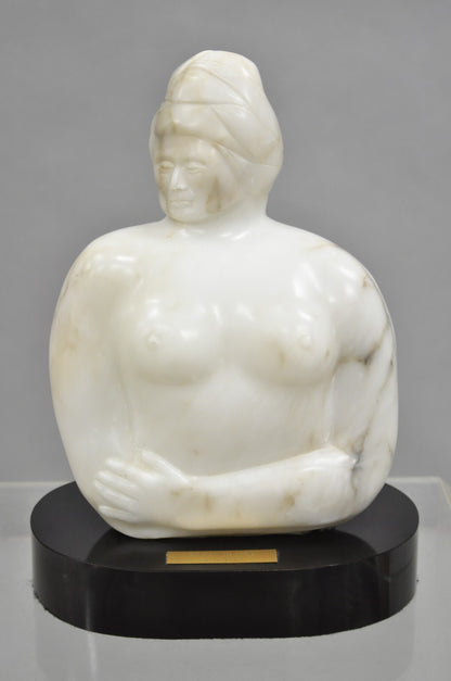 Morton Gaffin "Woman III" Modernist Carved White Alabaster Nude Bust Sculpture