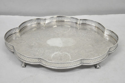 Sheffield England Chippendale Silver Plated Scalloped Serving Platter Bar Tray