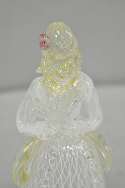 Vintage Italian Murano Latticino & Gold Leaf Art Glass Male & Female Figure Pair