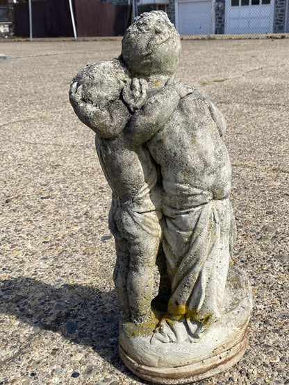 French Neoclassical Small Concrete Figural Cherub Garden Statue Water Fountain