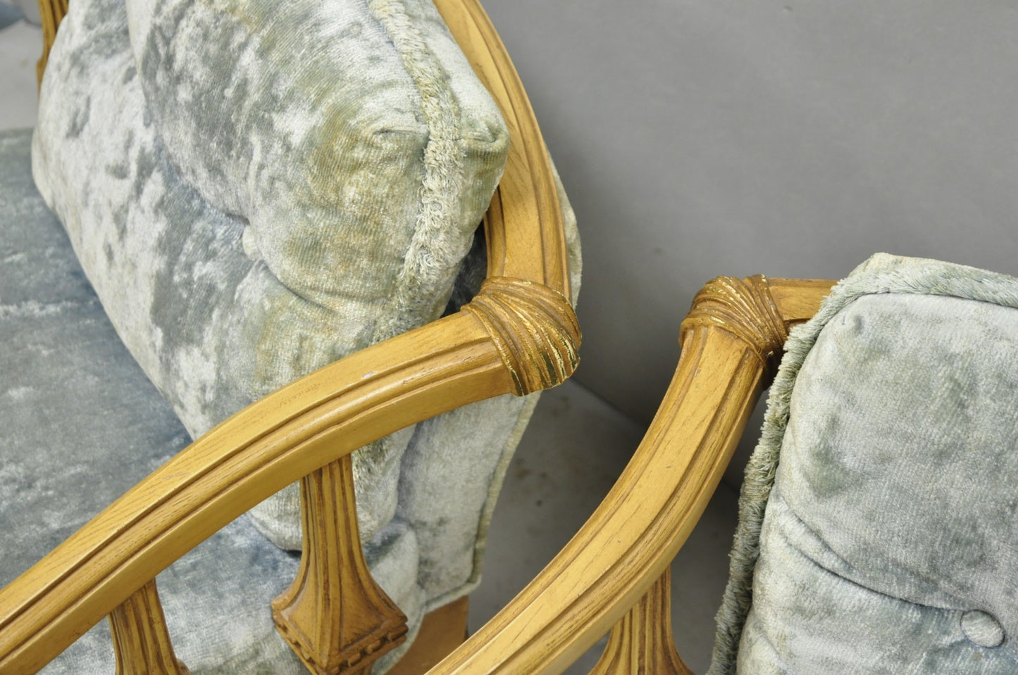 Vintage Hollywood Regency Low Barrel Back Cream Painted Club Lounge Chairs, Pair