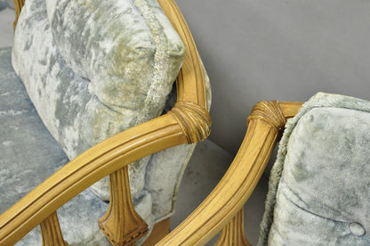 Vintage Hollywood Regency Low Barrel Back Cream Painted Club Lounge Chairs, Pair