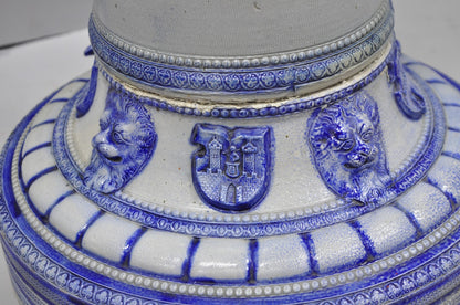 Antique German Westerwald Salt Glaze Stoneware Cobalt Blue Jardiniere & Pedestal