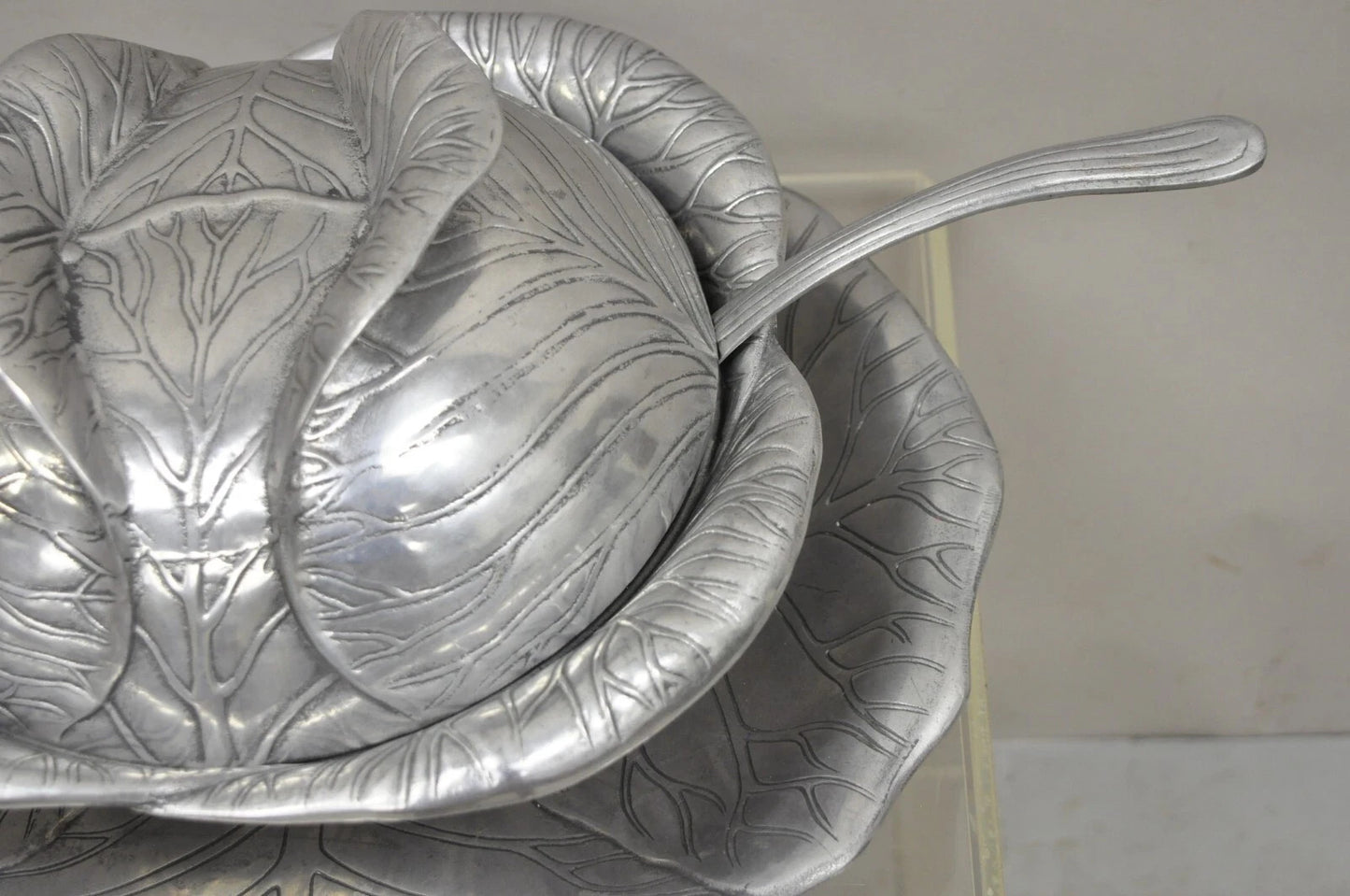 Vintage Arthur Court 1979 Cabbage Lettuce Tureen Serving Bowl Spoon Platter 3 pc