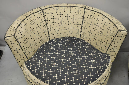 Vintage Mid Century Modern Round Upholstered Oversized Club Lounge Chairs - Pair