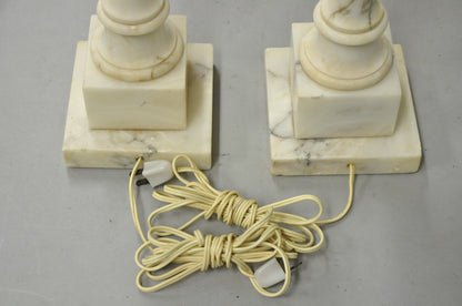 Antique French Empire Carved Italian White Marble Victorian Table Lamps - a Pair