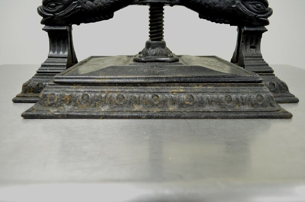 Antique 19th C. Cast Iron Classical Figural Dolphin Victorian Book Press