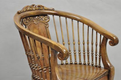 Antique American Victorian Carved Walnut Spindle Back Rocker Rocking Chair