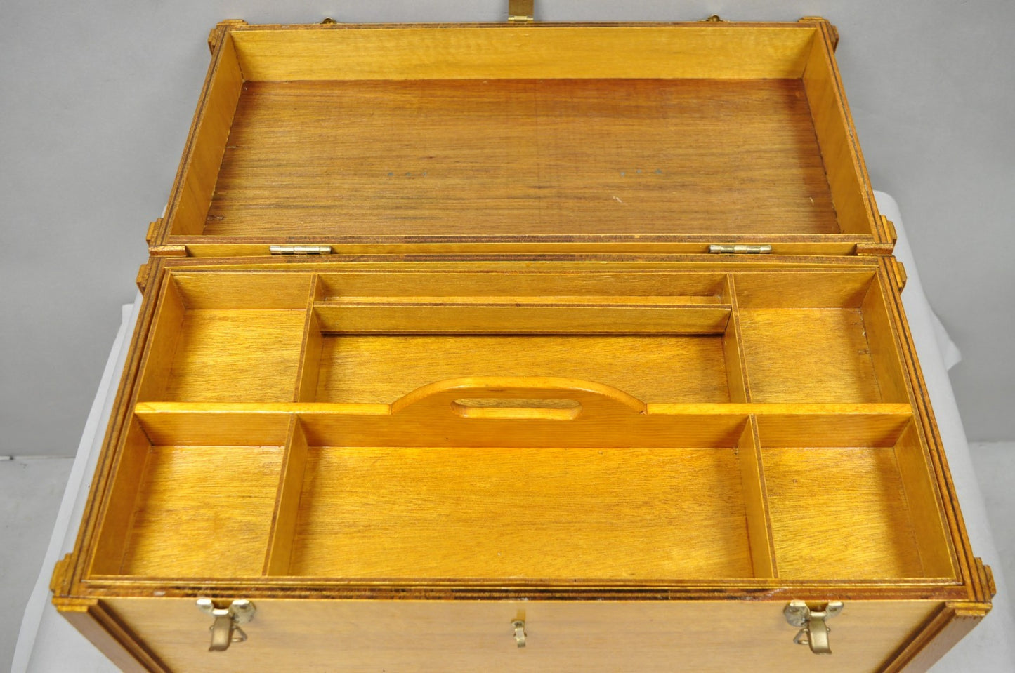 Vintage Arts & Crafts Custom Handmade Large Wooden Tool Chest Tool Box