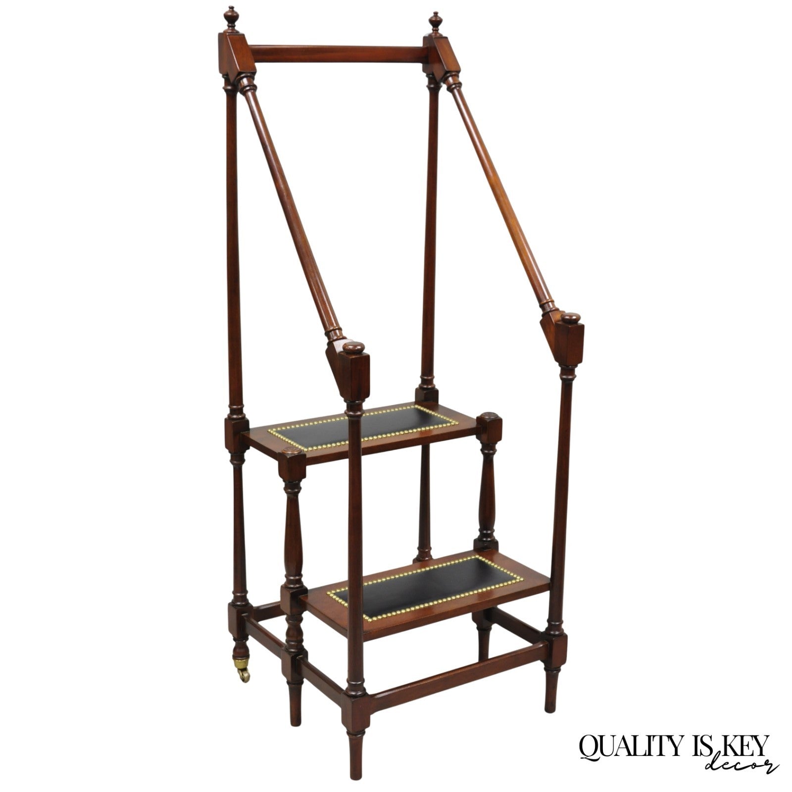 George III Style Mahogany and Black Leather Library Steps by Wellington Hall