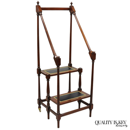 George III Style Mahogany and Black Leather Library Steps by Wellington Hall