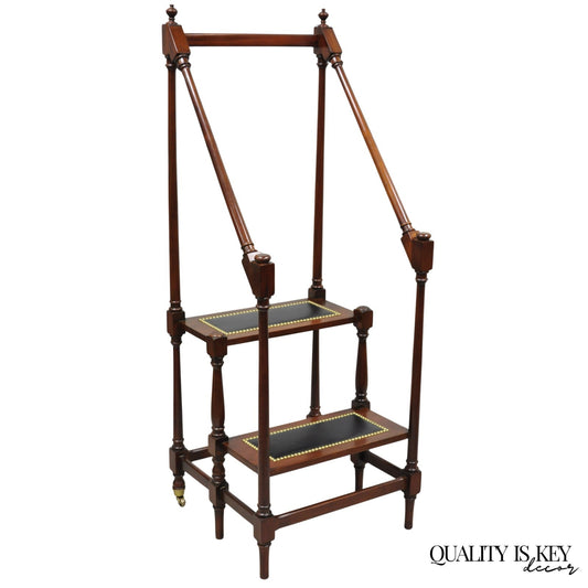 George III Style Mahogany and Black Leather Library Steps by Wellington Hall