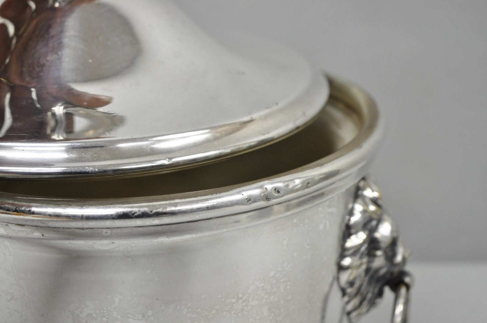 Vintage English Regency Winthrop Silver Plated Lion Handle Covered Ice Bucket