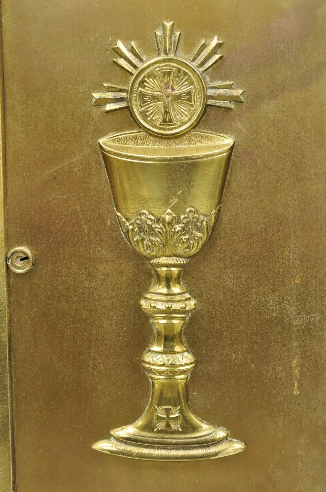 Antique Gothic Bronze Wall Hanging Altar Door Tabernacle with Chalice (B)