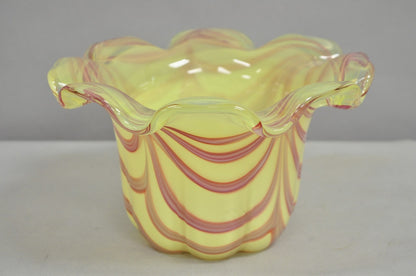 Vintage Murano Italy Hand Blown Glass Yellow Swirl Handkerchief Vase Bowl
