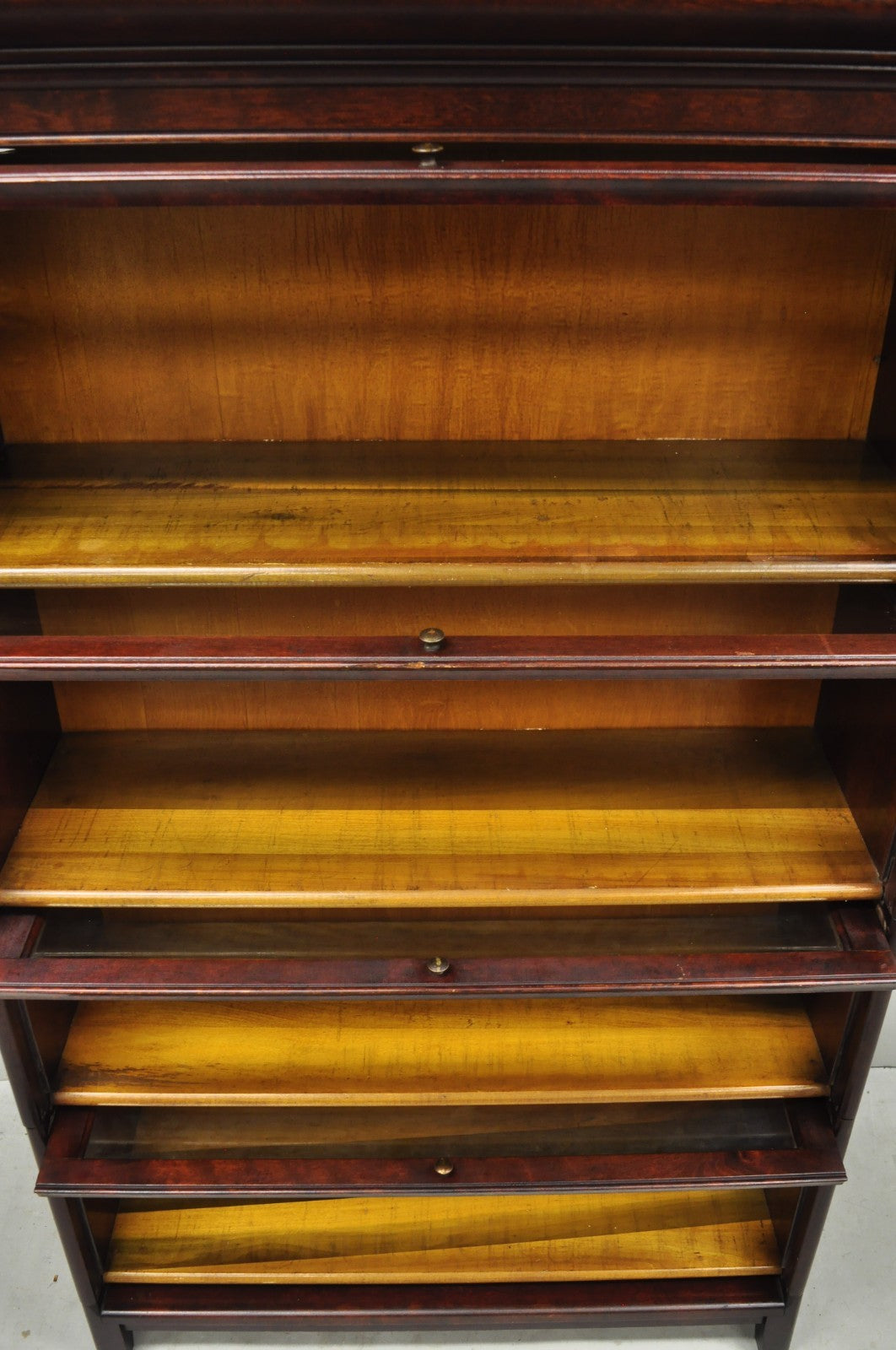 Antique Mahogany 4 Section Barrister Bookcase Glass Door Stacking Lawyer Cabinet