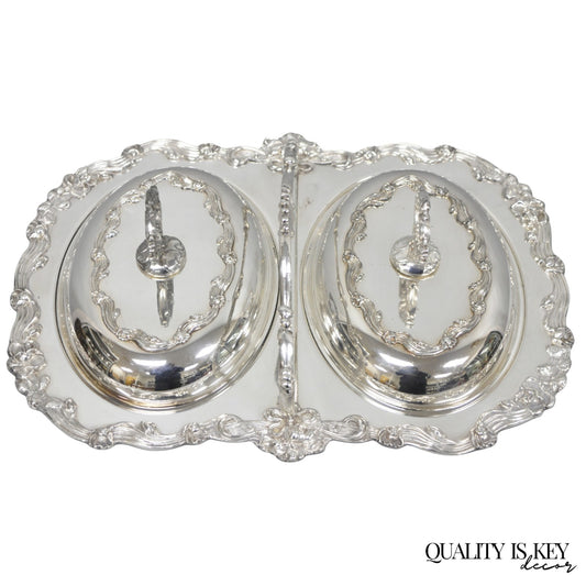 Vintage Sheffield Silver Plated Victorian Double Buffet Serving Dish Platter