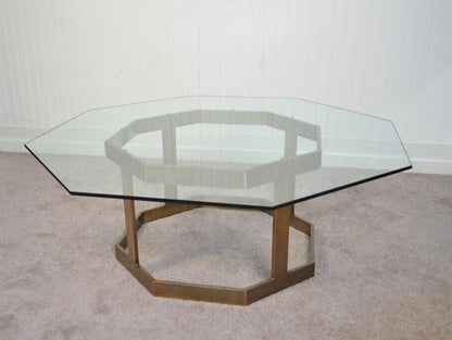 Vintage Mastercraft Hollywood Regency Brass & Octagonal Glass Coffee Table