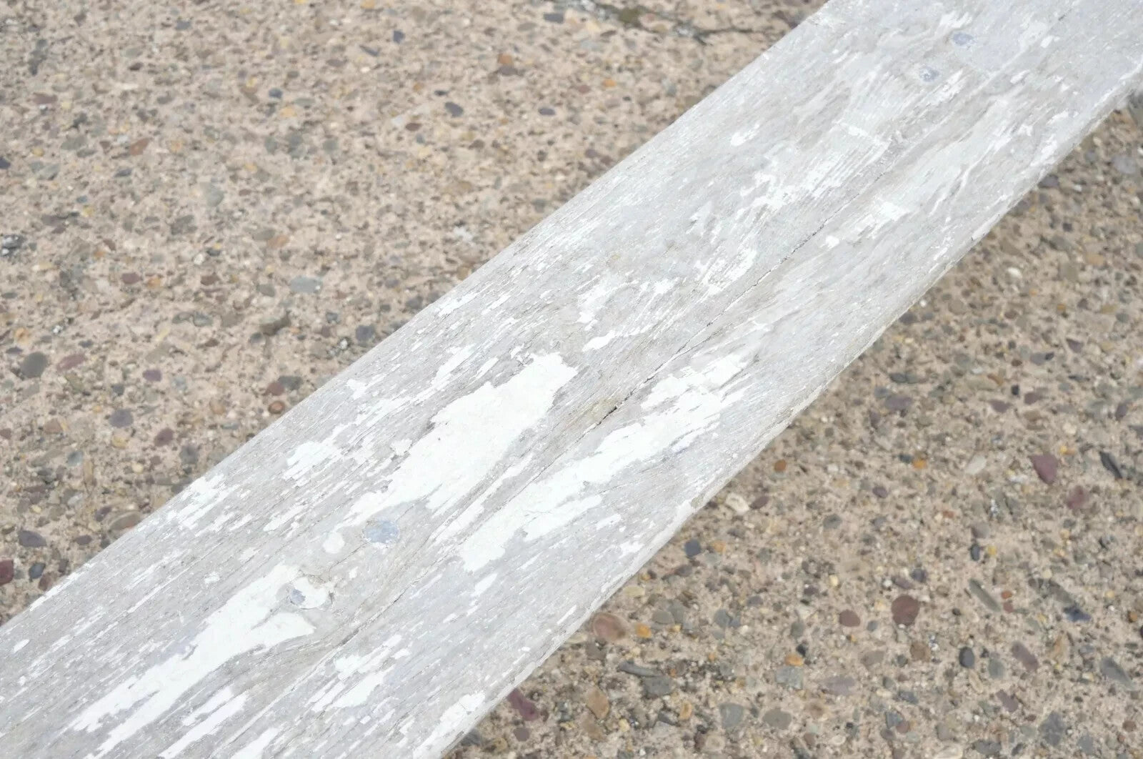 Antique French Industrial 94" Long White Distress Paint Wrought Iron Wood Bench