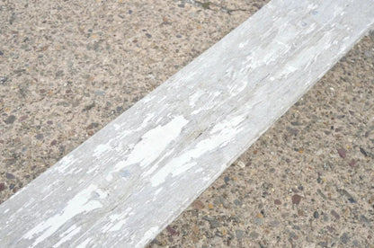 Antique French Industrial 94" Long White Distress Paint Wrought Iron Wood Bench
