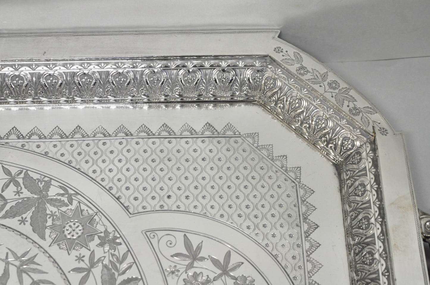 Antique Rogers Smith & Co Art Nouveau Large Silver Plated Crane Bird Etched Tray