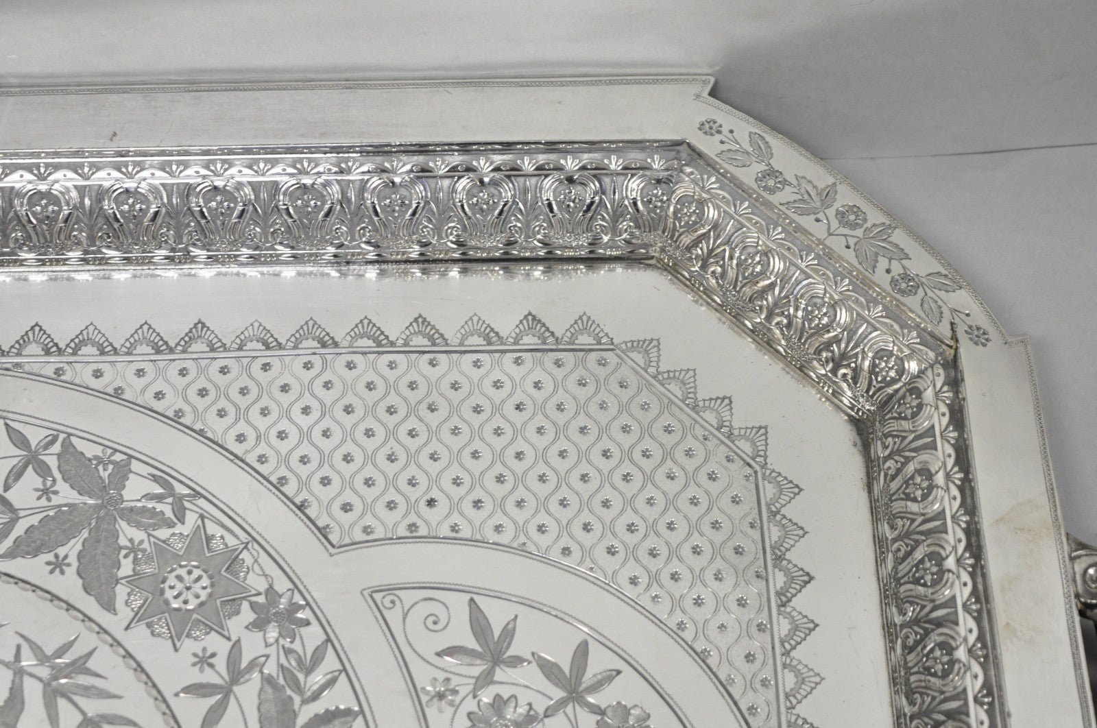 Antique Rogers Smith & Co Art Nouveau Large Silver Plated Crane Bird Etched Tray