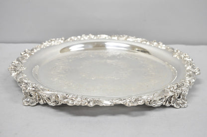 Vintage Wilcox Victorian Silver Plated Round Ornate Footed Salver Serving Tray