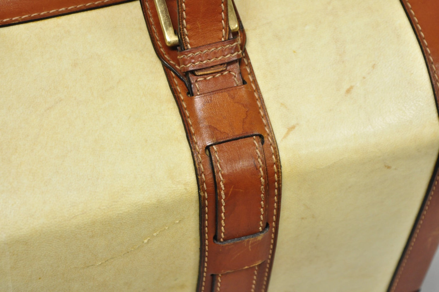 Vintage Dinoffer NY Italian Brown Leather & Vellum Parchment Gladstone Bag, Pair