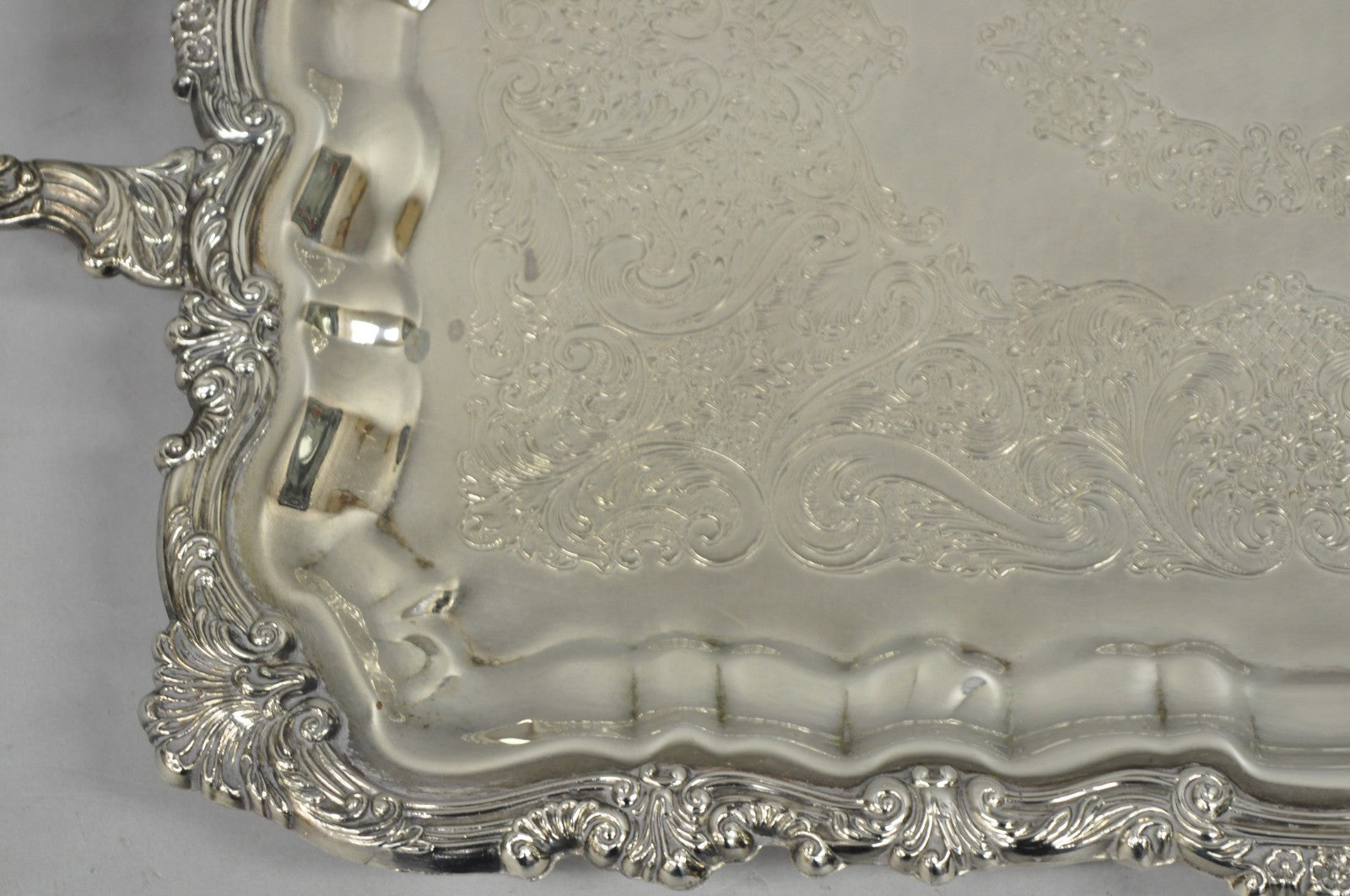 Vintage Victorian Silver Plated Rectangular Twin Handle Footed Bar Serving Tray