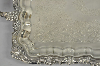 Vintage Victorian Silver Plated Rectangular Twin Handle Footed Bar Serving Tray