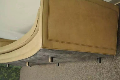 Harvey Probber Long Curved Button Tufted Beige Leather Mid Century Modern Sofa