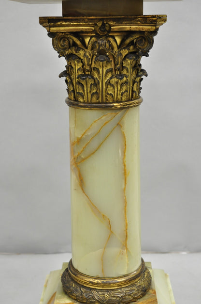 Antique French Empire Bronze Classical Corinthian Column Green Onyx 30" Pedestal