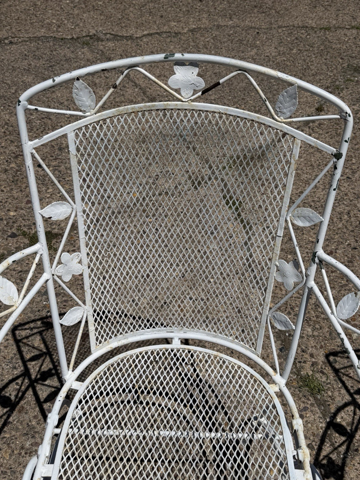 Vintage Woodard Era Floral Wrought Iron Springer Garden Patio Arm Chair - a Pair
