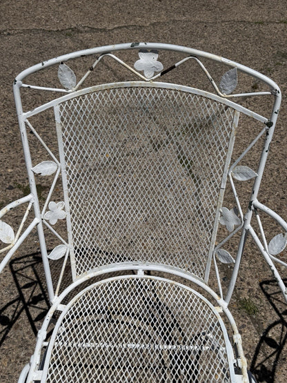 Vintage Woodard Era Floral Wrought Iron Springer Garden Patio Arm Chair - a Pair