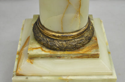 Antique French Empire Bronze Classical Corinthian Column Green Onyx 30" Pedestal
