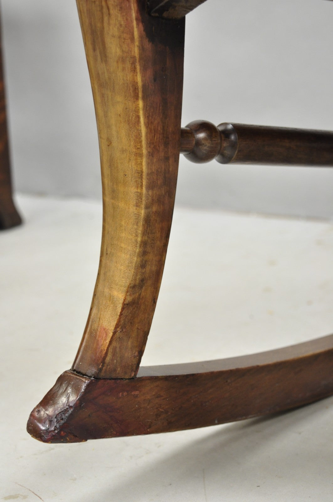 Antique American Victorian Carved Walnut Spindle Back Rocker Rocking Chair