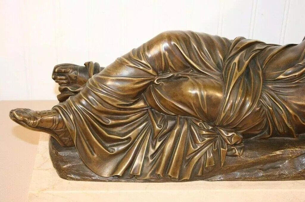19th C. Georges Bareau French Bronze Marble Sleeping Ariadne Statue Sculpture